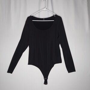 Express Body Contour Bodysuit Womens XL Black Long‎ Sleeve Scoop Neck Snap Thong